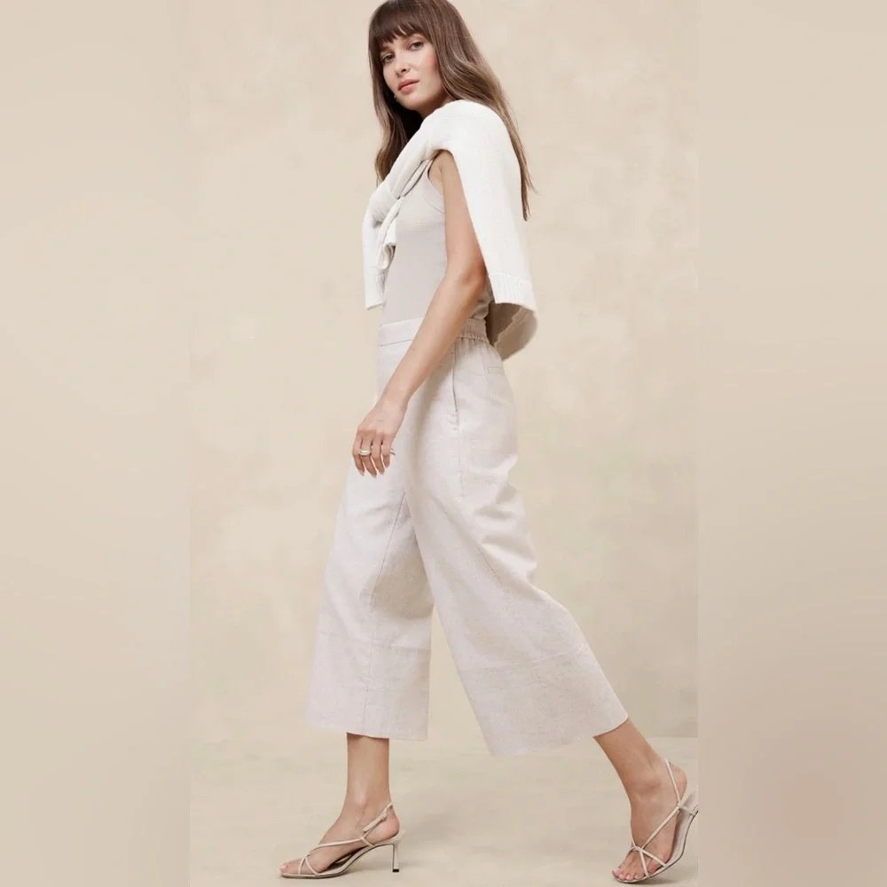 NWT Banana Republic Wide Leg Cropped Linen Blend Pant Size XXS